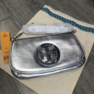 Tory Burch silver metallic purse